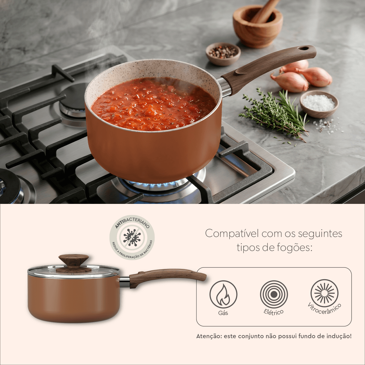 Panela com Tampa Brinox Primea Ceramic Life Ø16cm 1,45 Litros